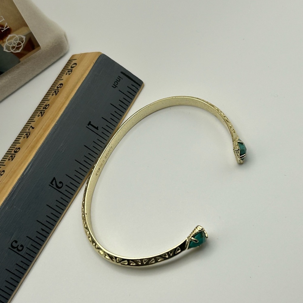 Kendra Scott Gold Tone Cuff Bracelet Turquoise Triangle Accents Pouch - Picture 7 of 9